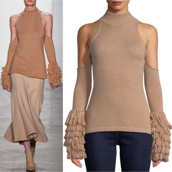 Jonathan Simkhai Cold-Shoulder Loopy-Yarn Turtleneck Sweater Size Small Brown - Picture 2 of 2